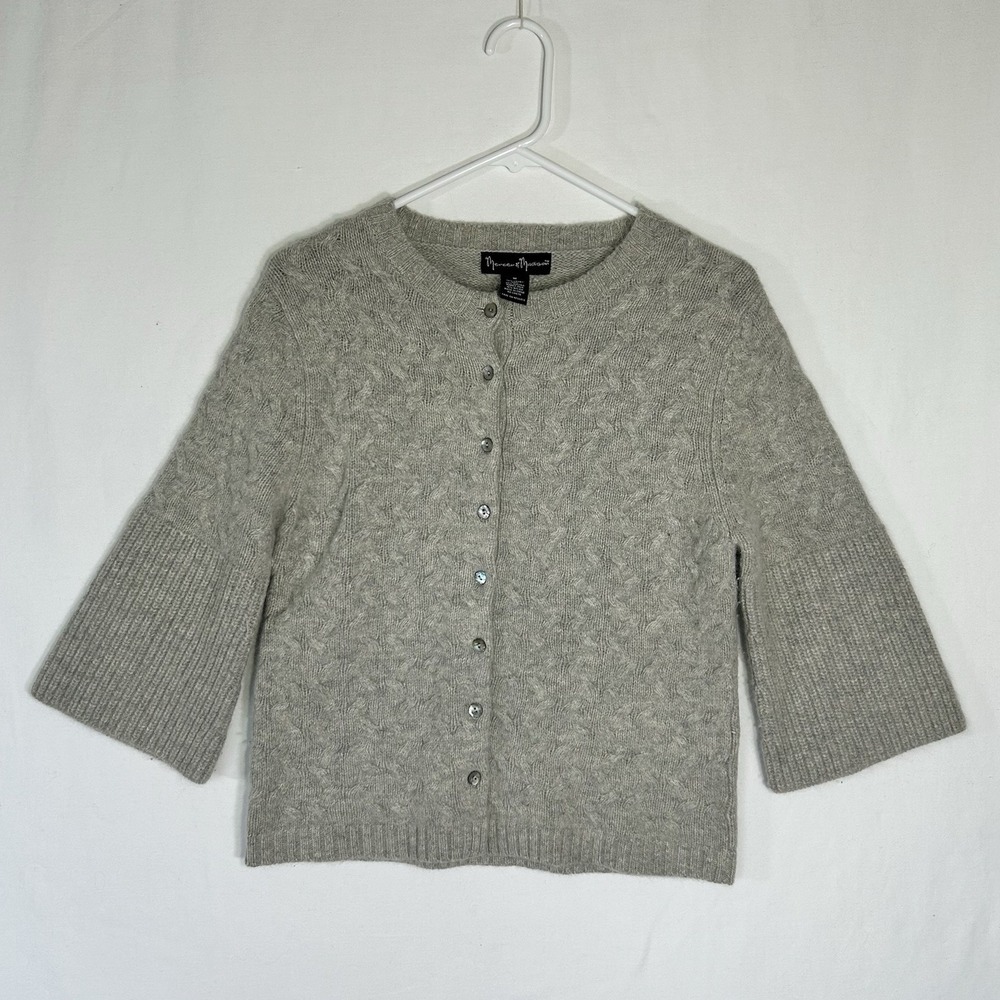 Mercer And Madison Women's Sweater Wool Angora Cardigan Bell Sleeve Gray Medium